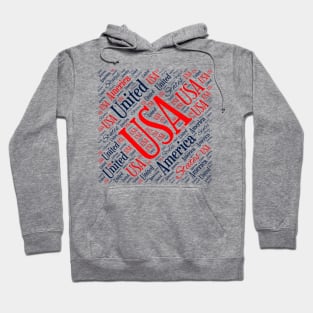 USA Patriotic Red White and Blue Word Art Hoodie